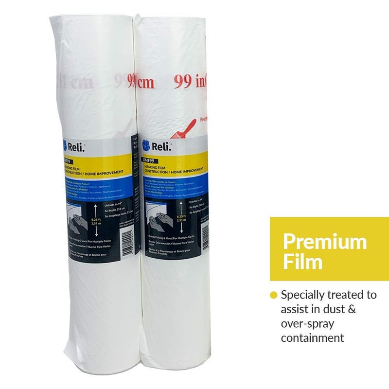 Reli. Masking Film, 1 Roll | 90' Foot x 99" Inch | Masking Plastic Film, Pre-Folded | Hand Masker for Painting & Automotive | Plastic Overspray Protection - Image 4